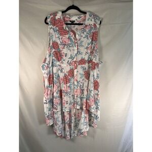 Torrid Size 5 Babydoll Poplin Button Front Hi Low Shirt Floral Top Blouse Plus